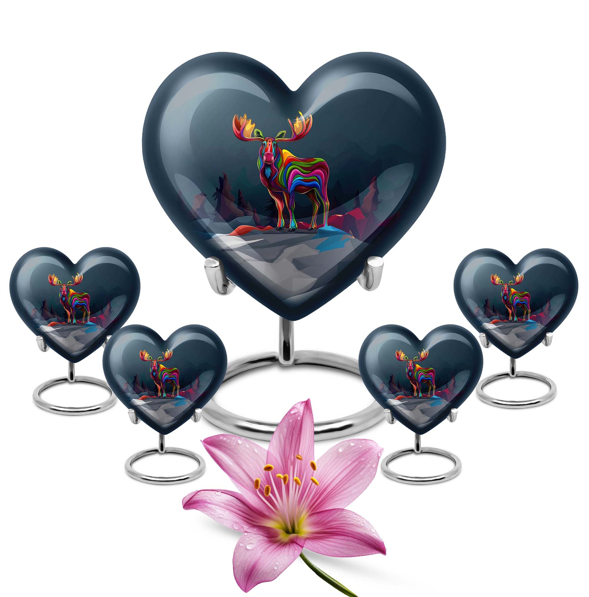  heart urn for ashes, moose walking themed memorial 