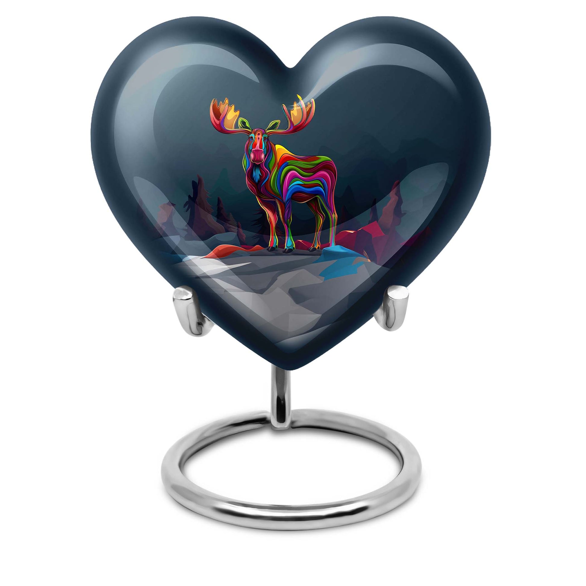  heart urn for ashes, moose walking themed memorial 