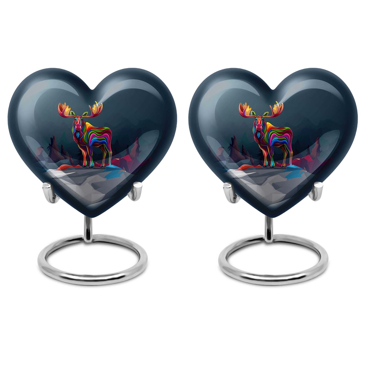  heart urn for ashes, moose walking themed memorial 
