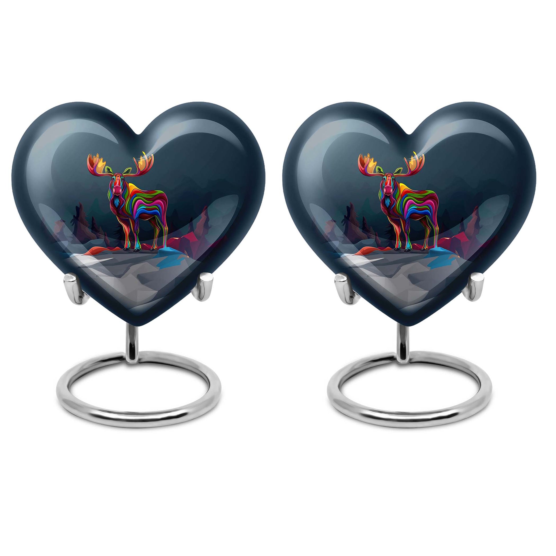  heart urn for ashes, moose walking themed memorial 