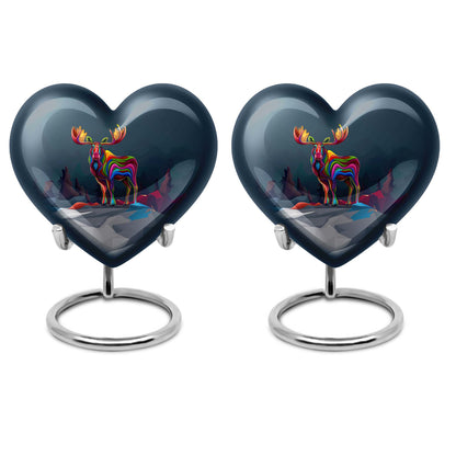  heart urn for ashes, moose walking themed memorial 