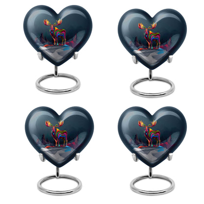  heart urn for ashes, moose walking themed memorial 