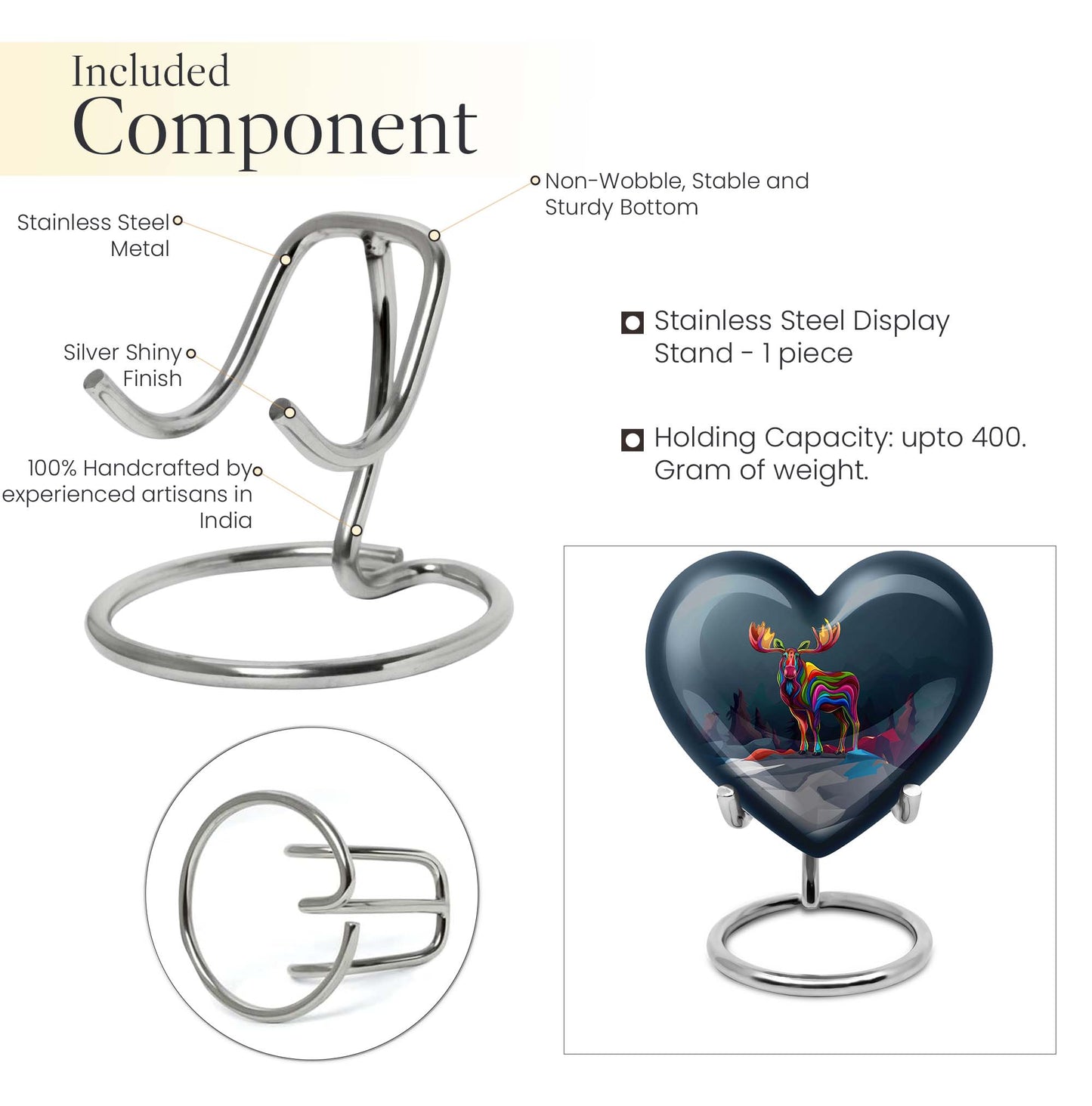  heart urn for ashes, moose walking themed memorial 