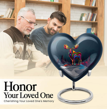  heart urn for ashes, moose walking themed memorial 
