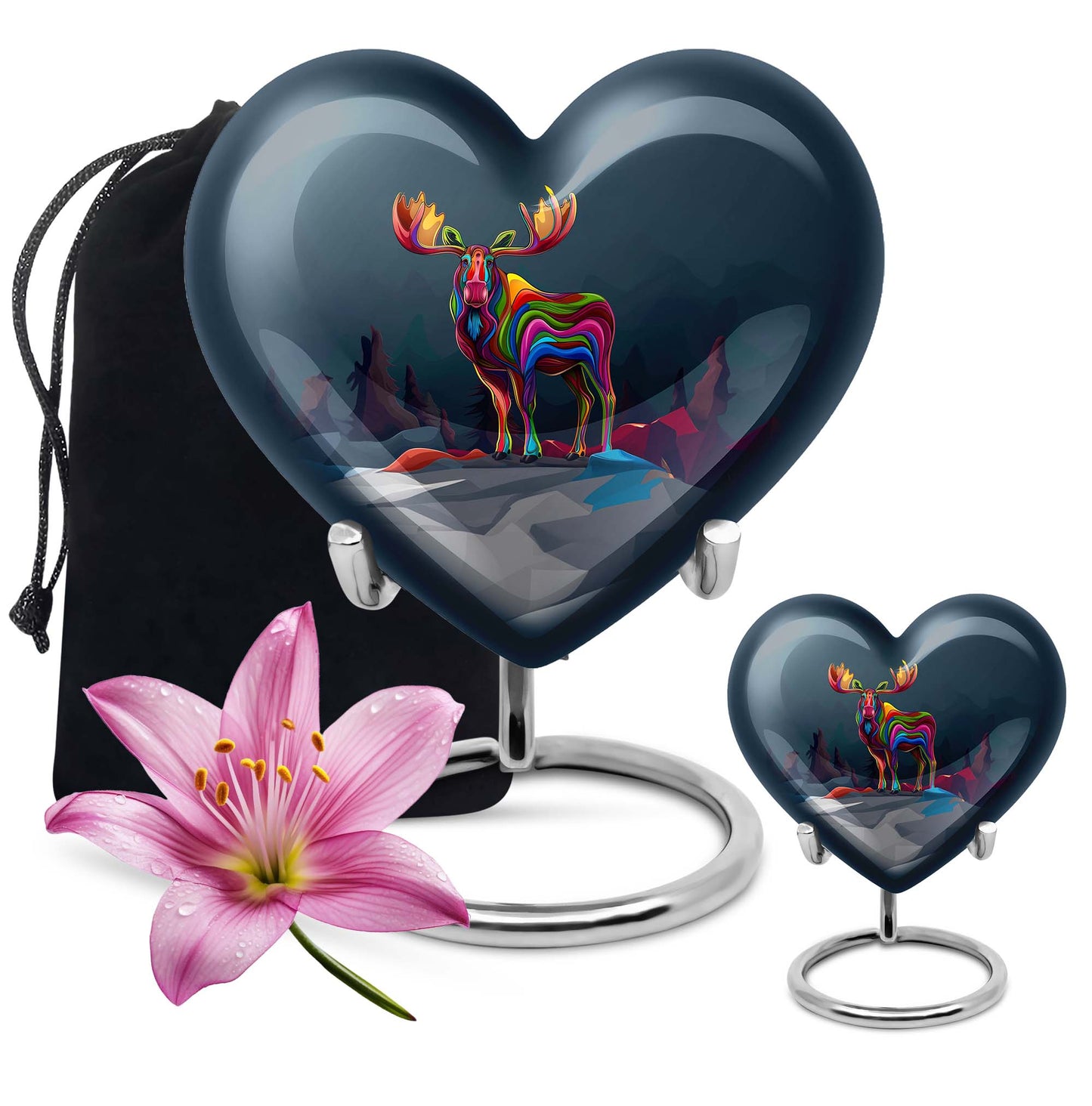  heart urn for ashes, moose walking themed memorial 