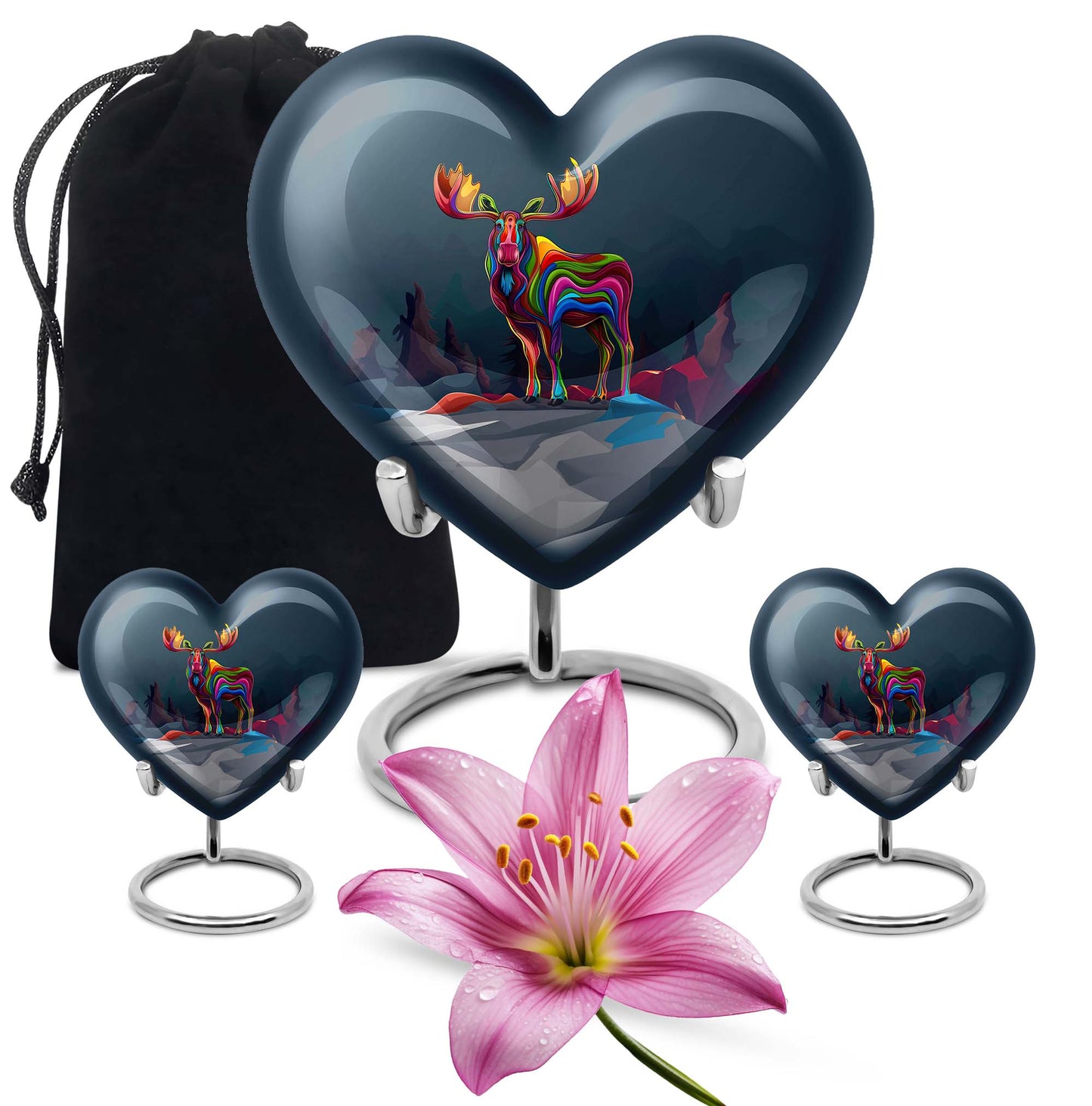  heart urn for ashes, moose walking themed memorial 