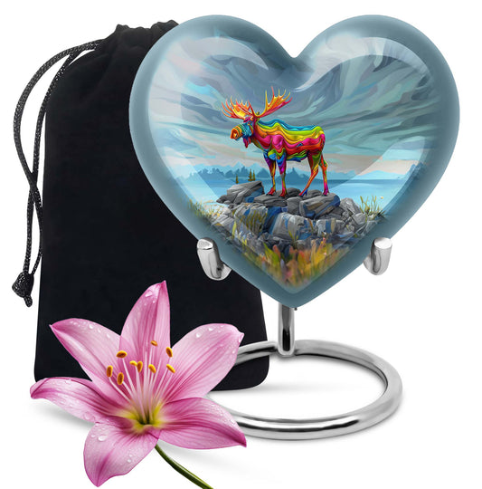 moose walking-themed heart urn