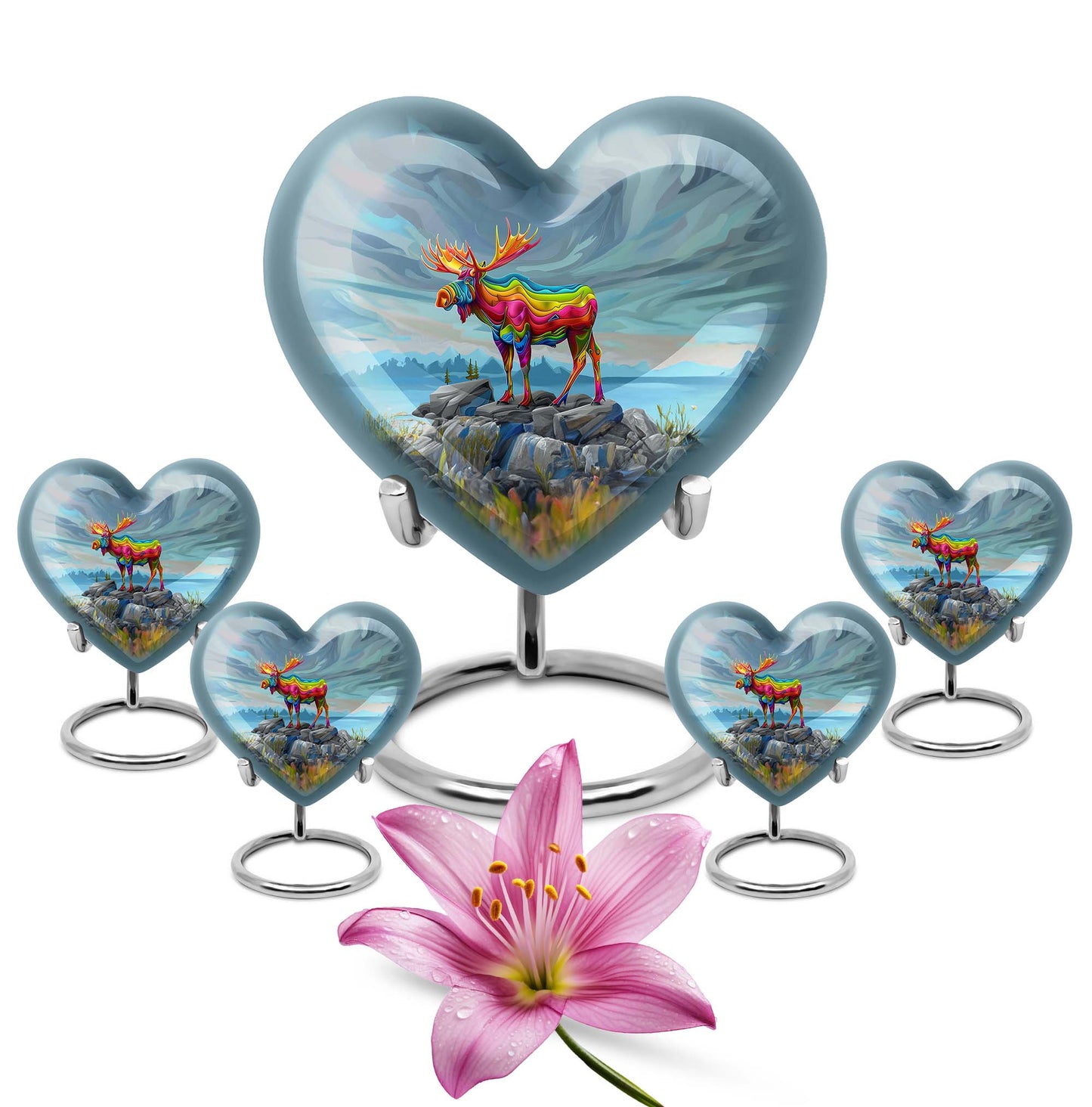 moose walking-themed heart urn