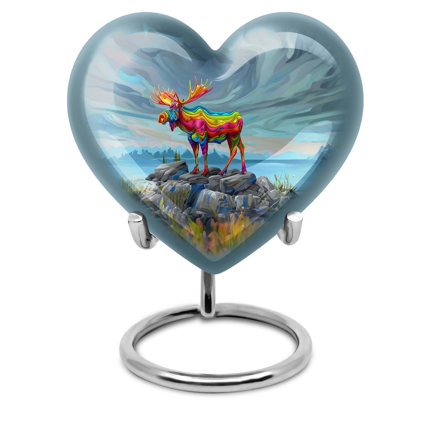 moose walking-themed heart urn
