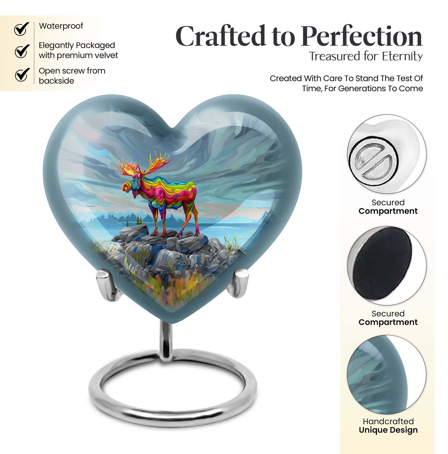 moose walking-themed heart urn