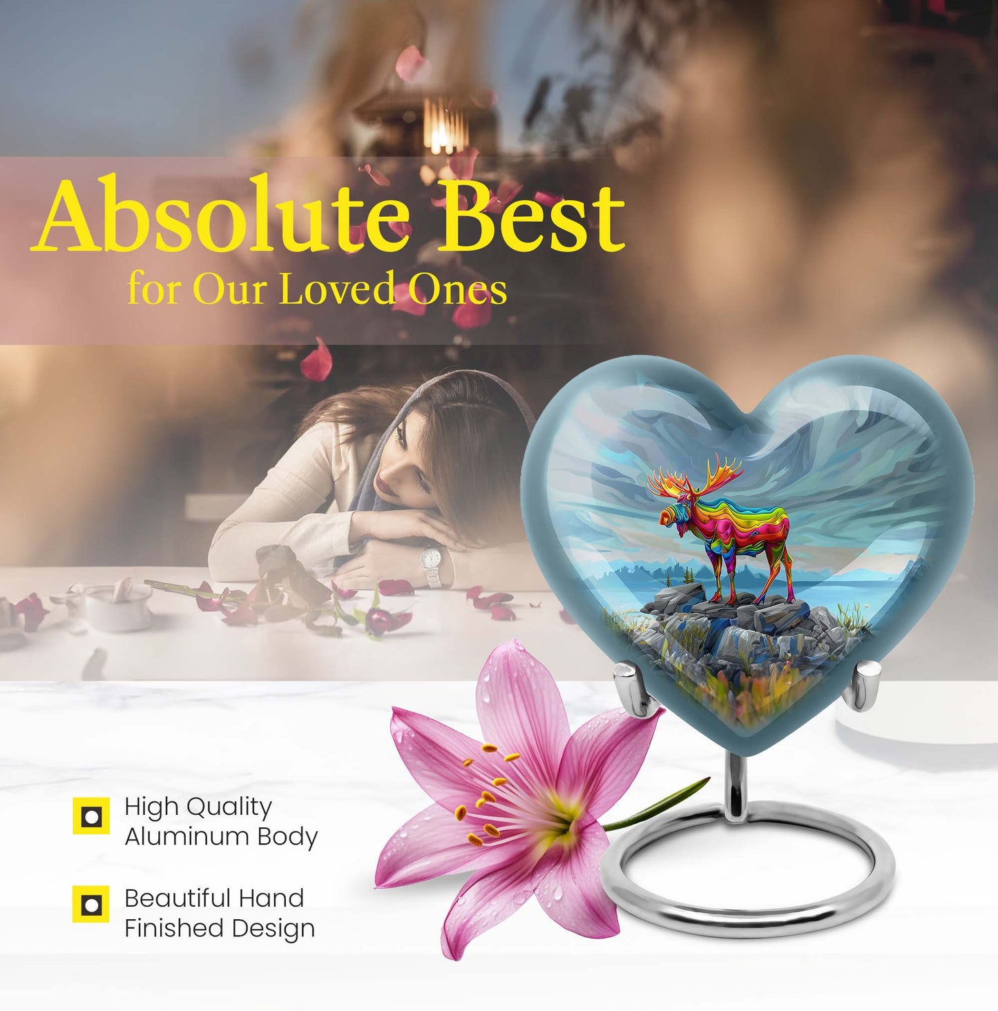 moose walking-themed heart urn