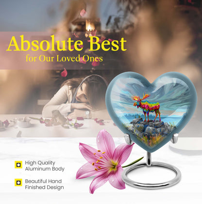 moose walking-themed heart urn