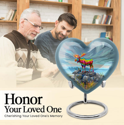 moose walking-themed heart urn