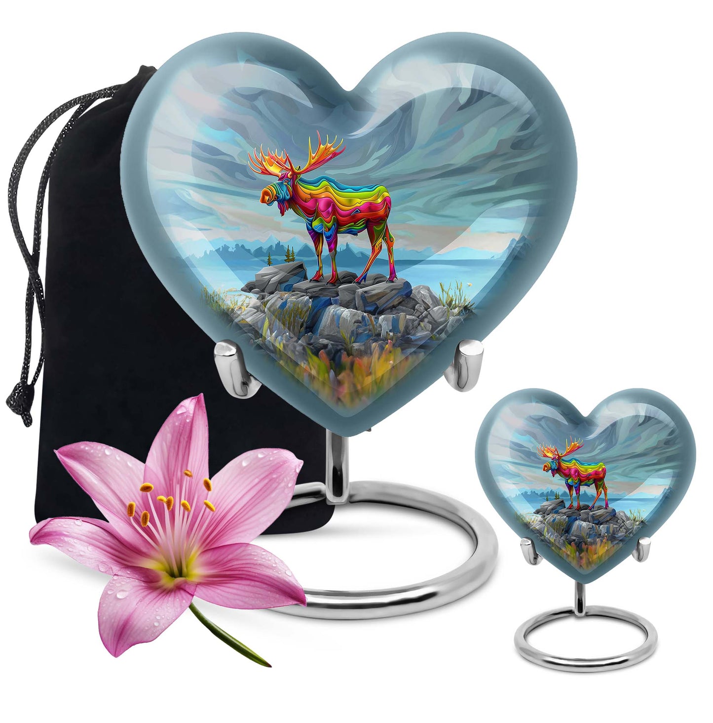 moose walking-themed heart urn