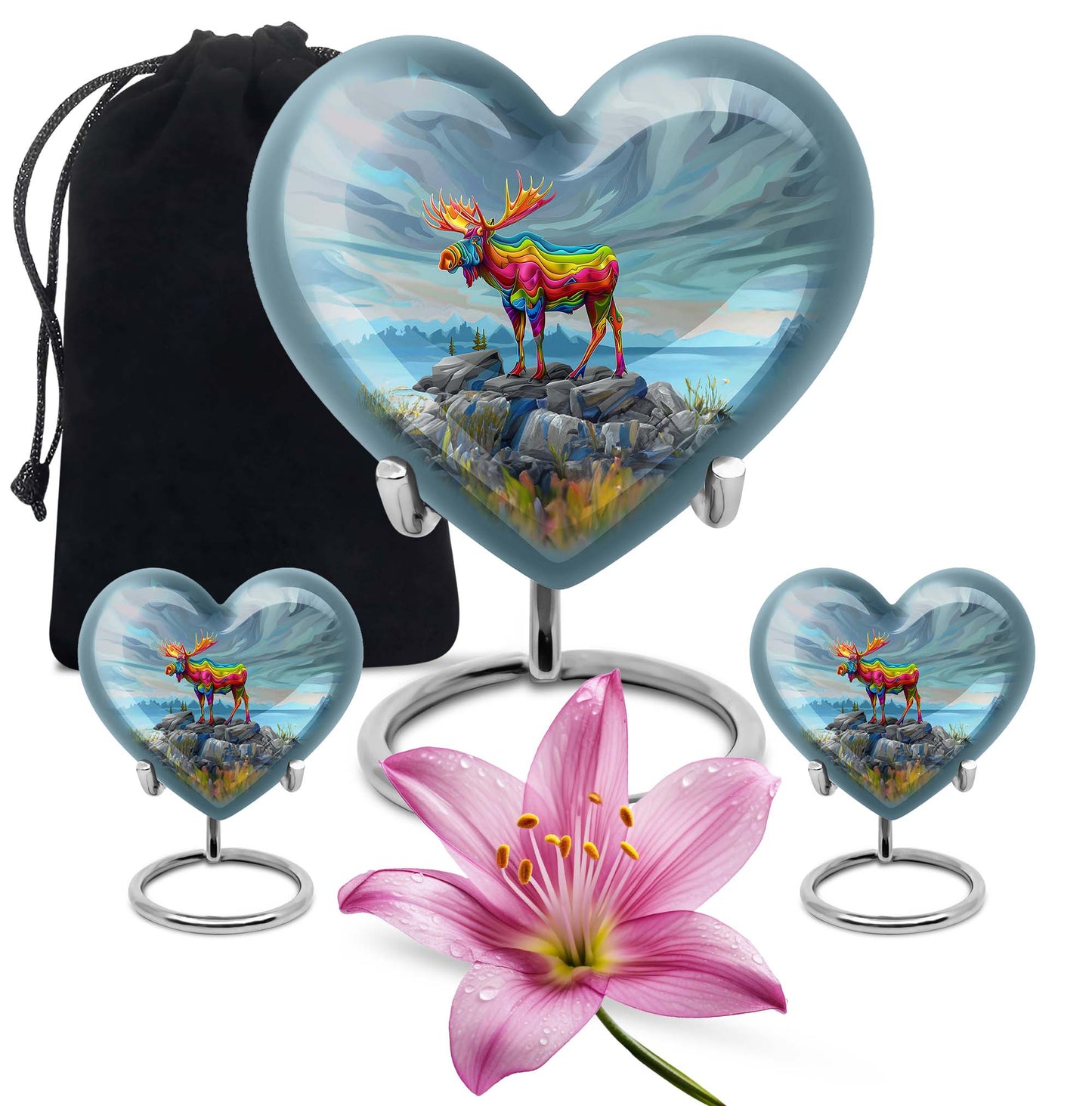 moose walking-themed heart urn