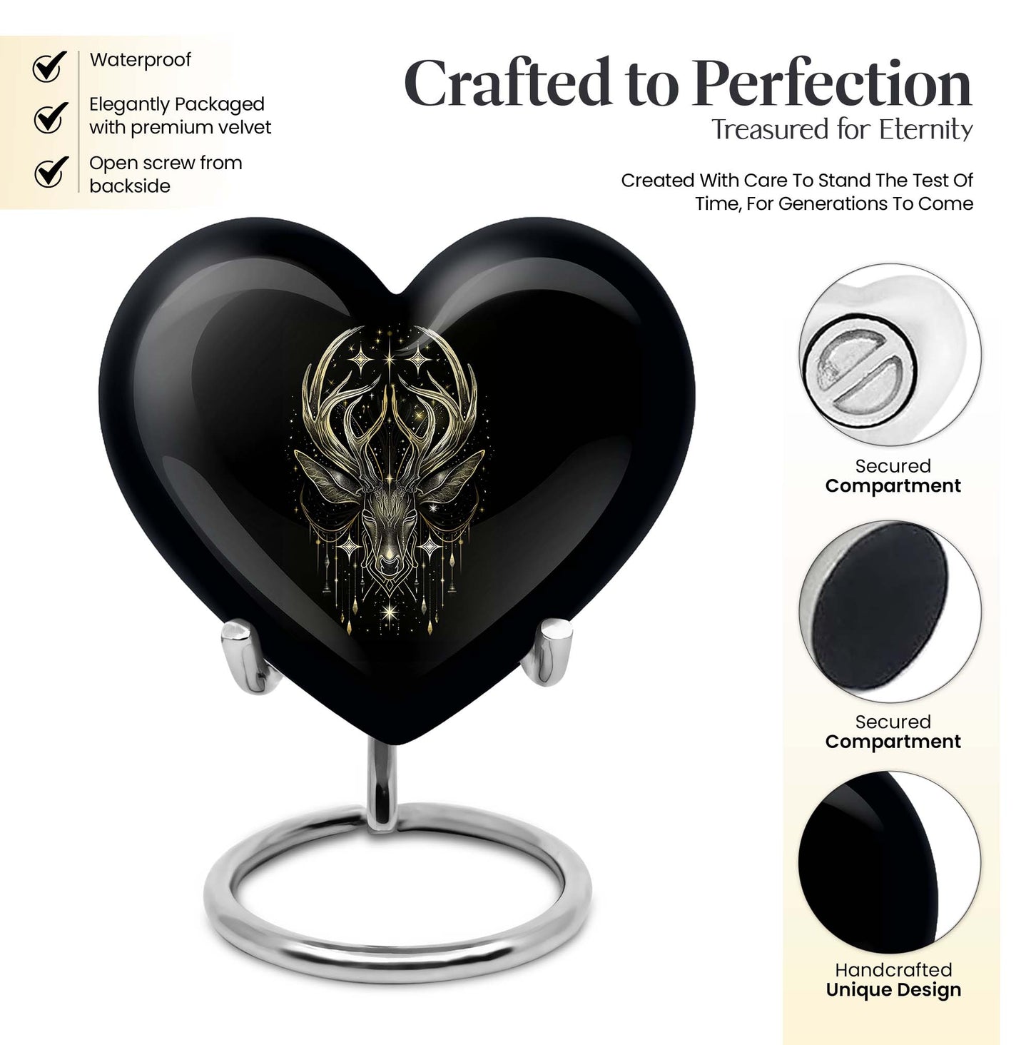 10 inch heart-shaped moose walking urn, 