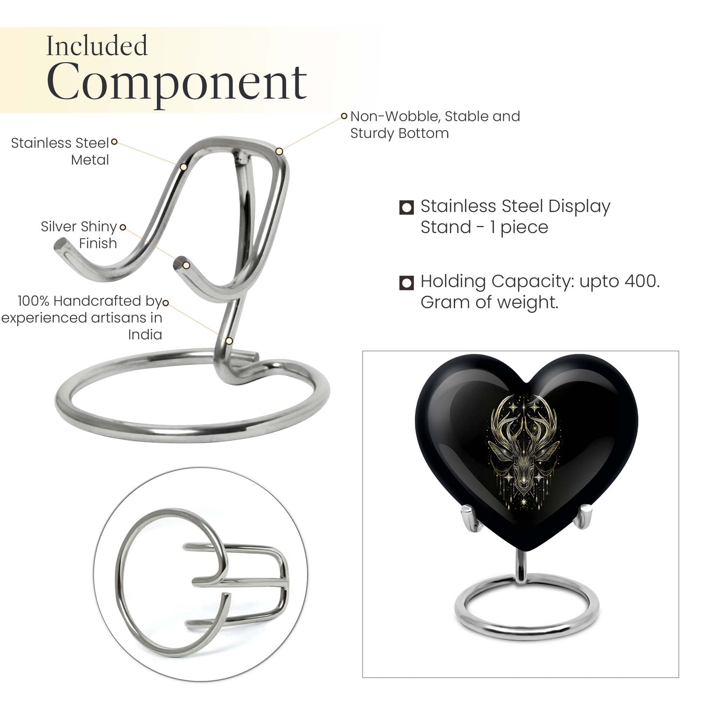 10 inch heart-shaped moose walking urn, 