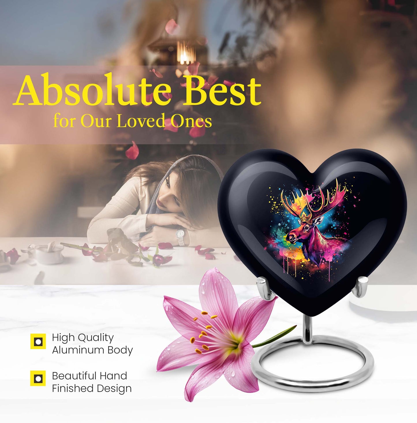 heart-shaped moose walking urn