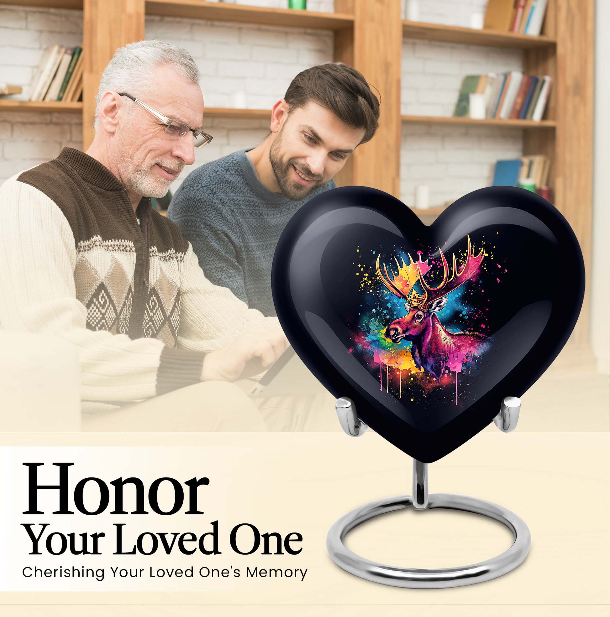 heart-shaped moose walking urn