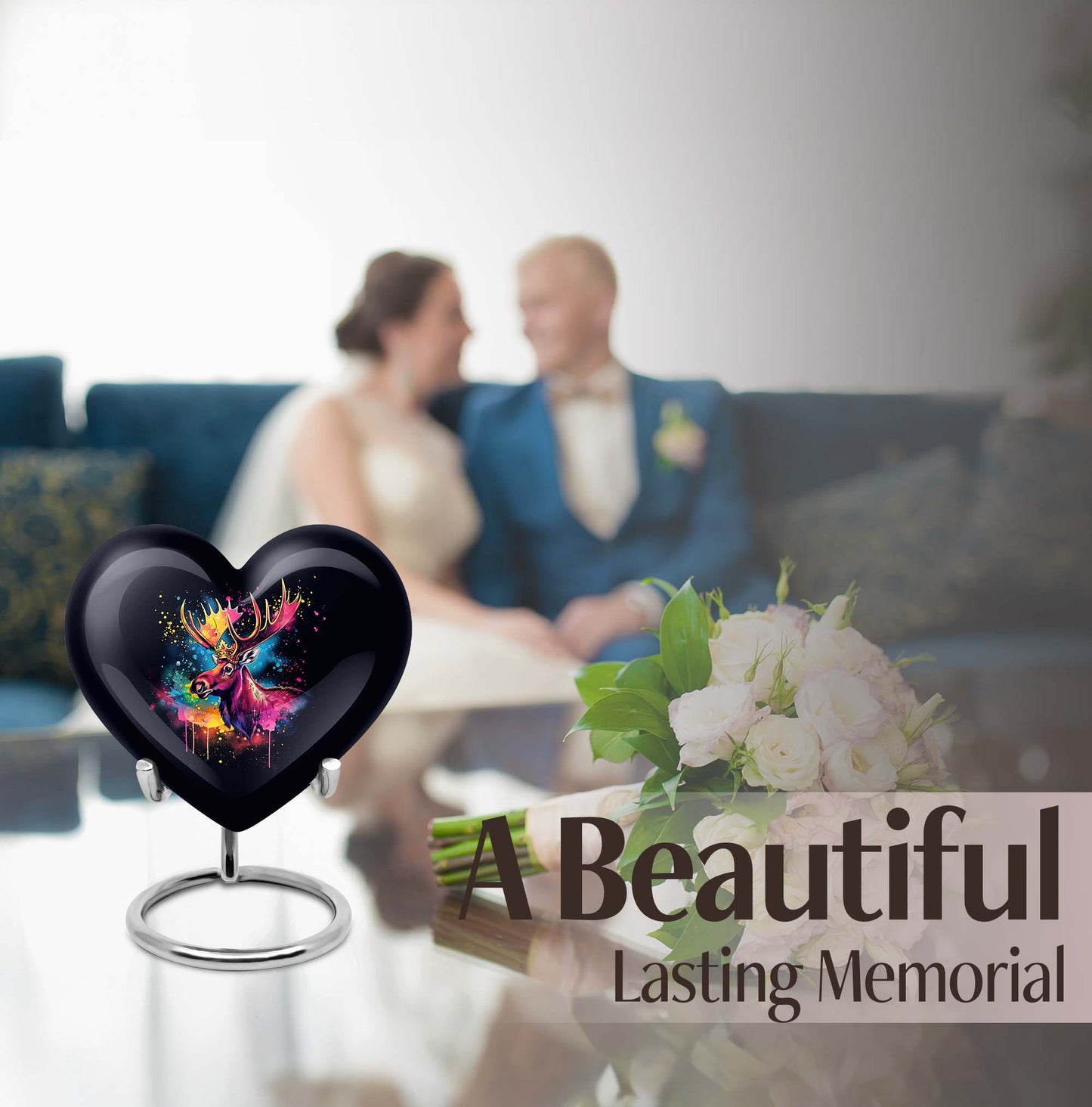 heart-shaped moose walking urn