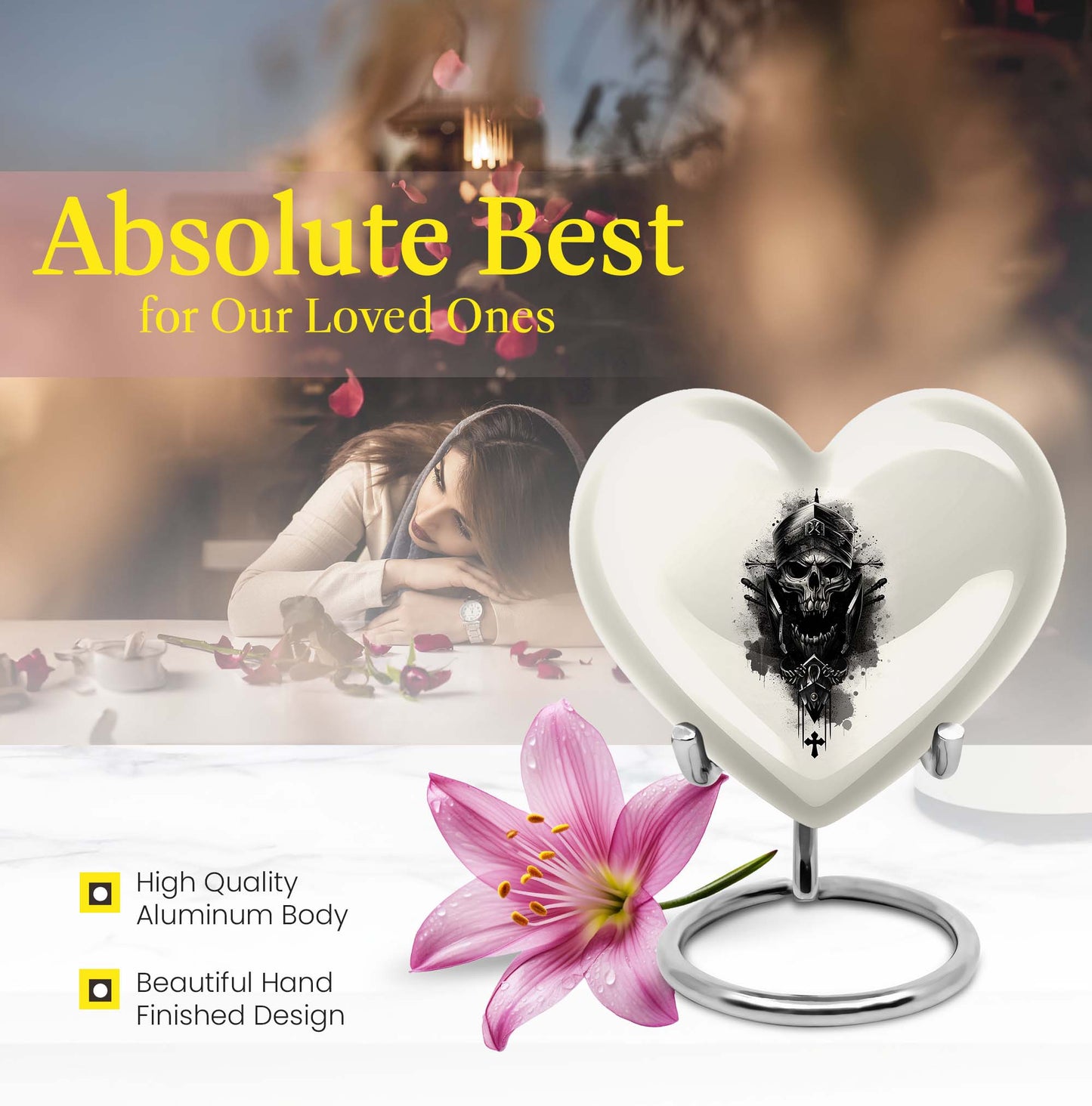 Large heart-shaped adult size catholic urn