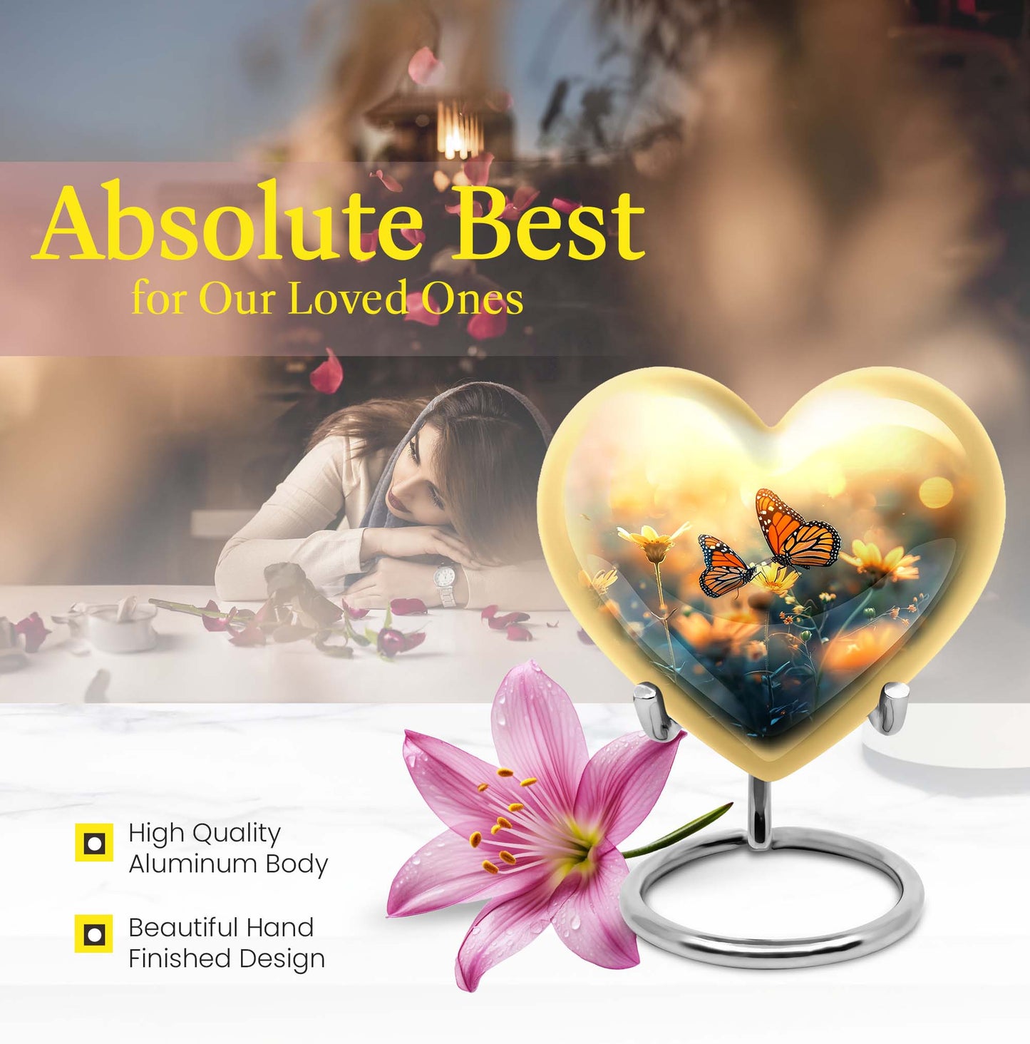 Heart butterfly urn for women