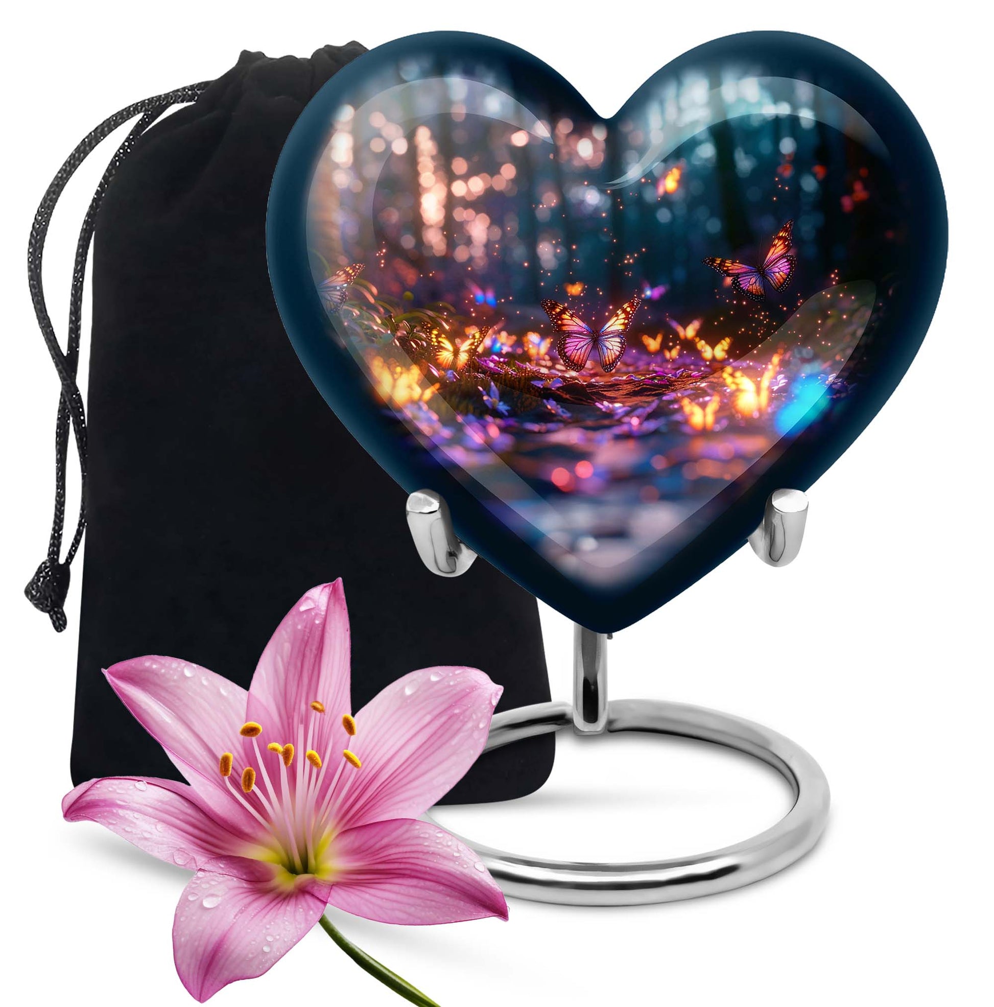 heart urn, butterfly design