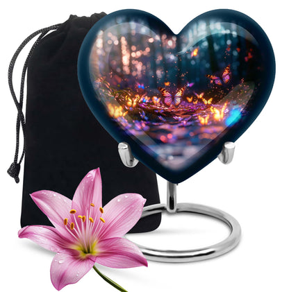 heart urn, butterfly design
