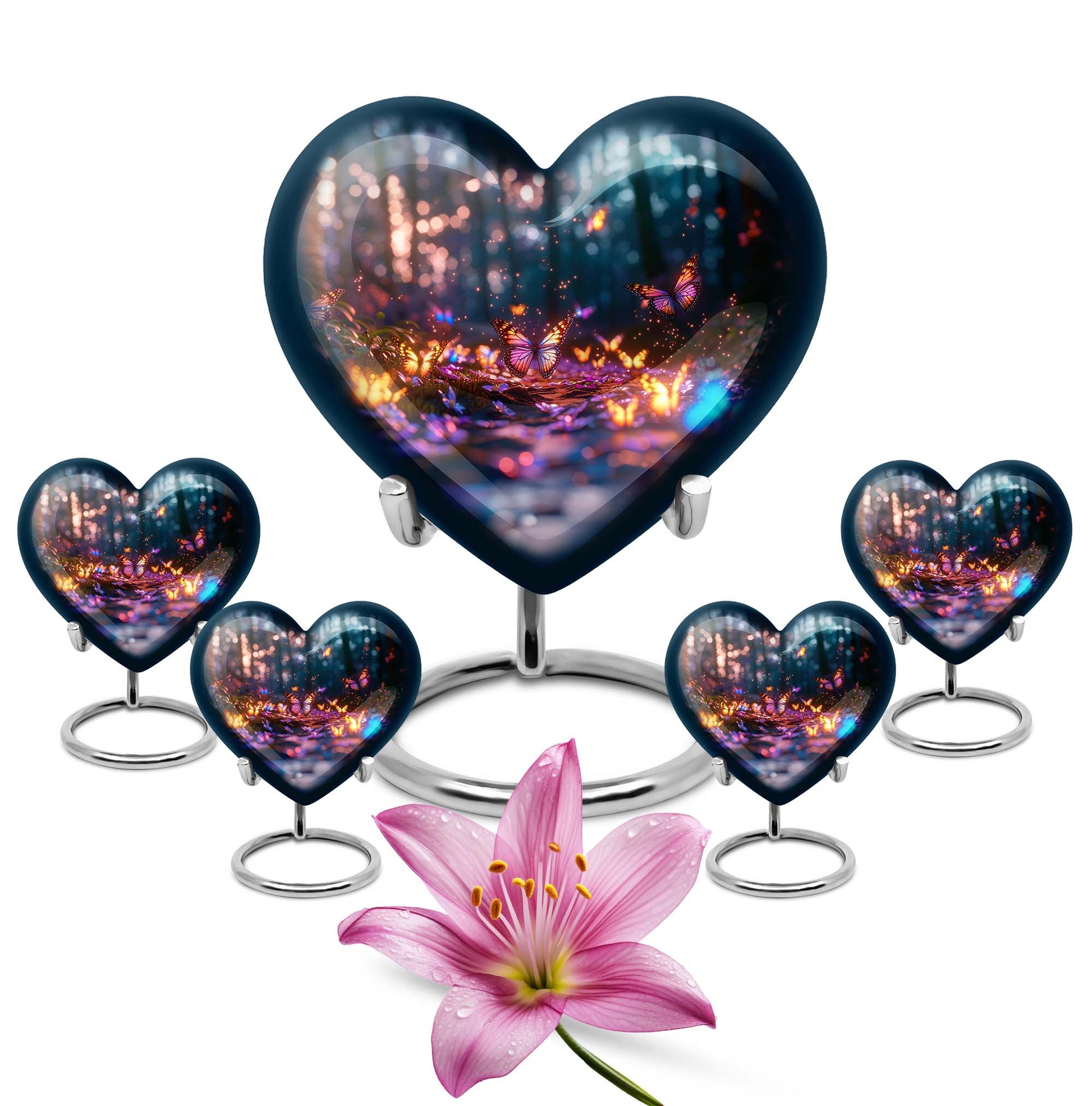 heart urn, butterfly design