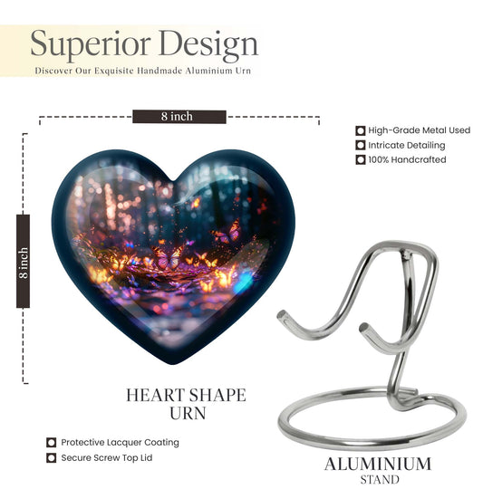 heart urn, butterfly design