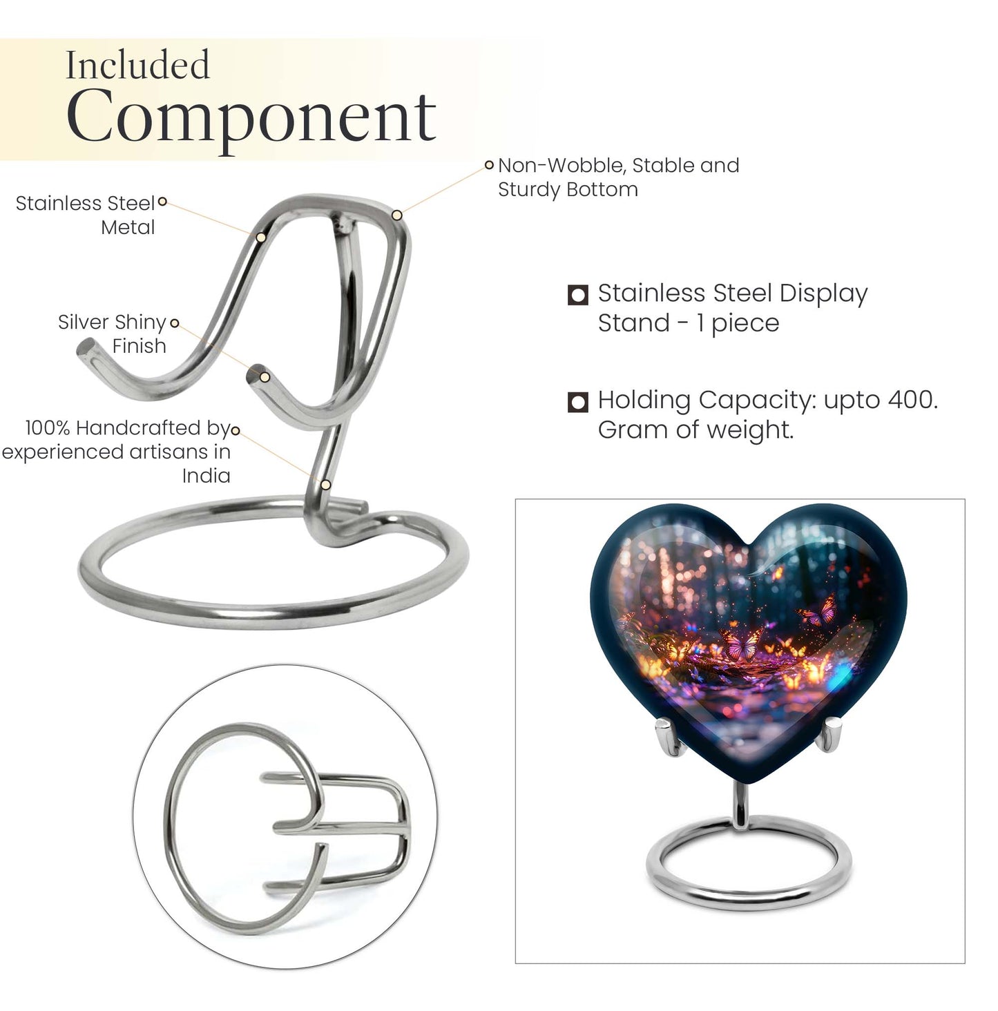 heart urn, butterfly design