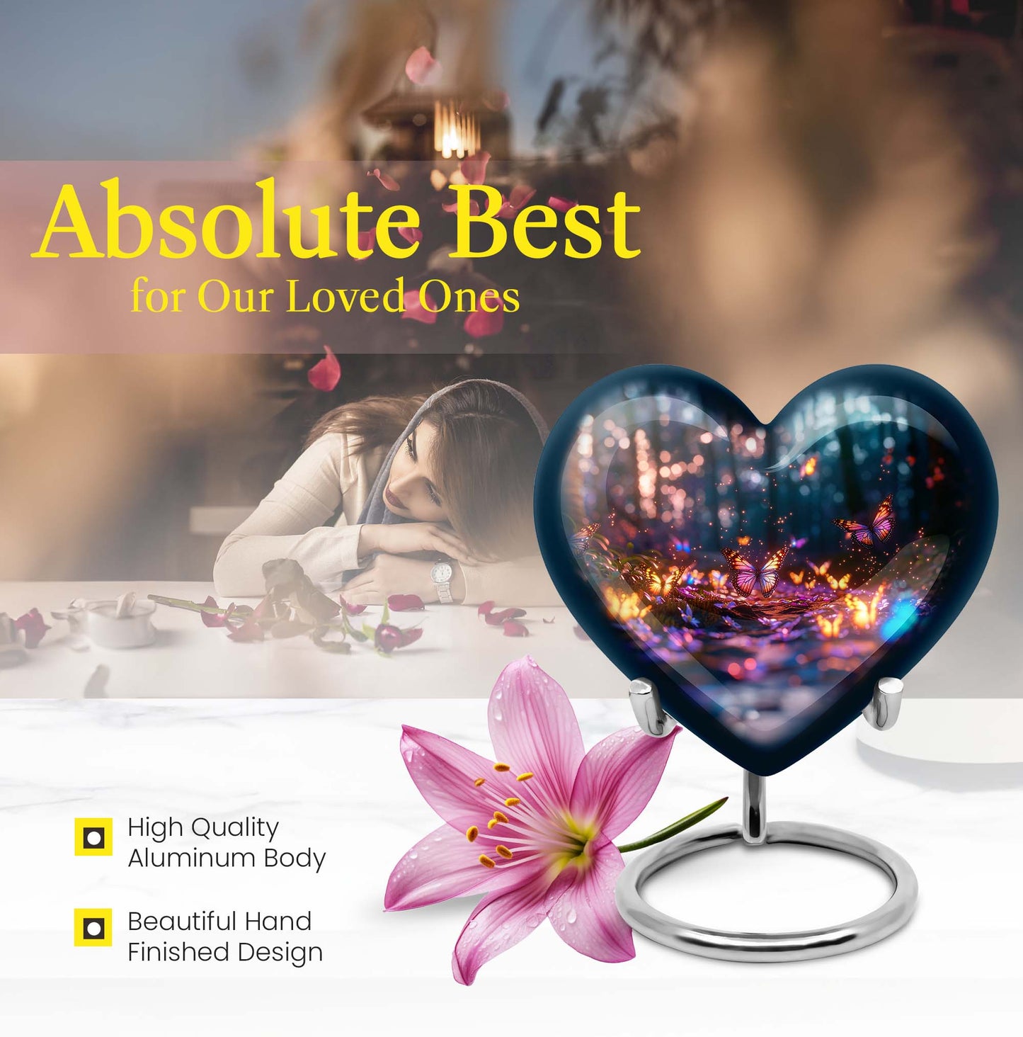 heart urn, butterfly design