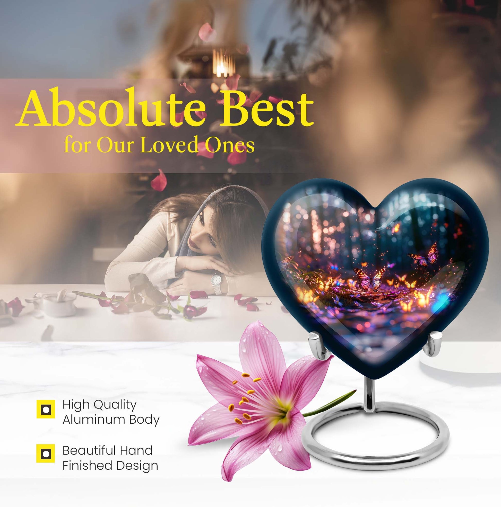 heart urn, butterfly design