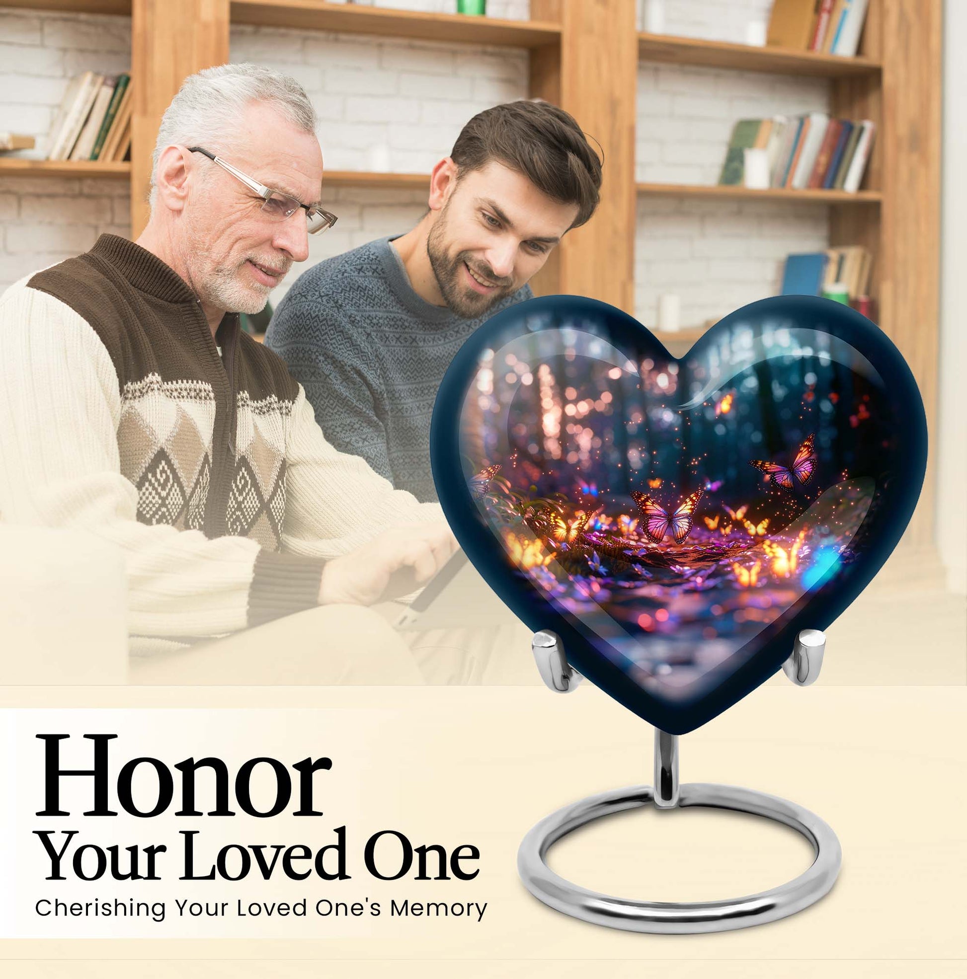 heart urn, butterfly design