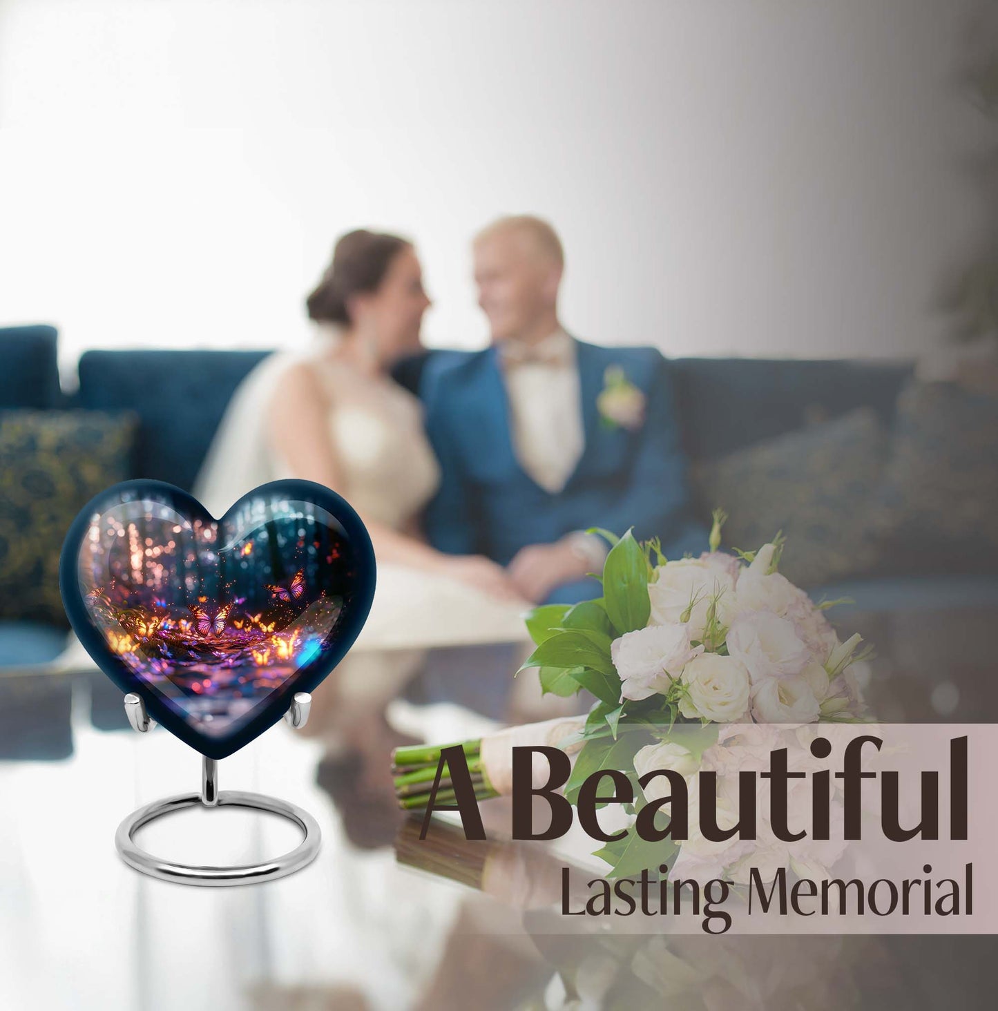 heart urn, butterfly design