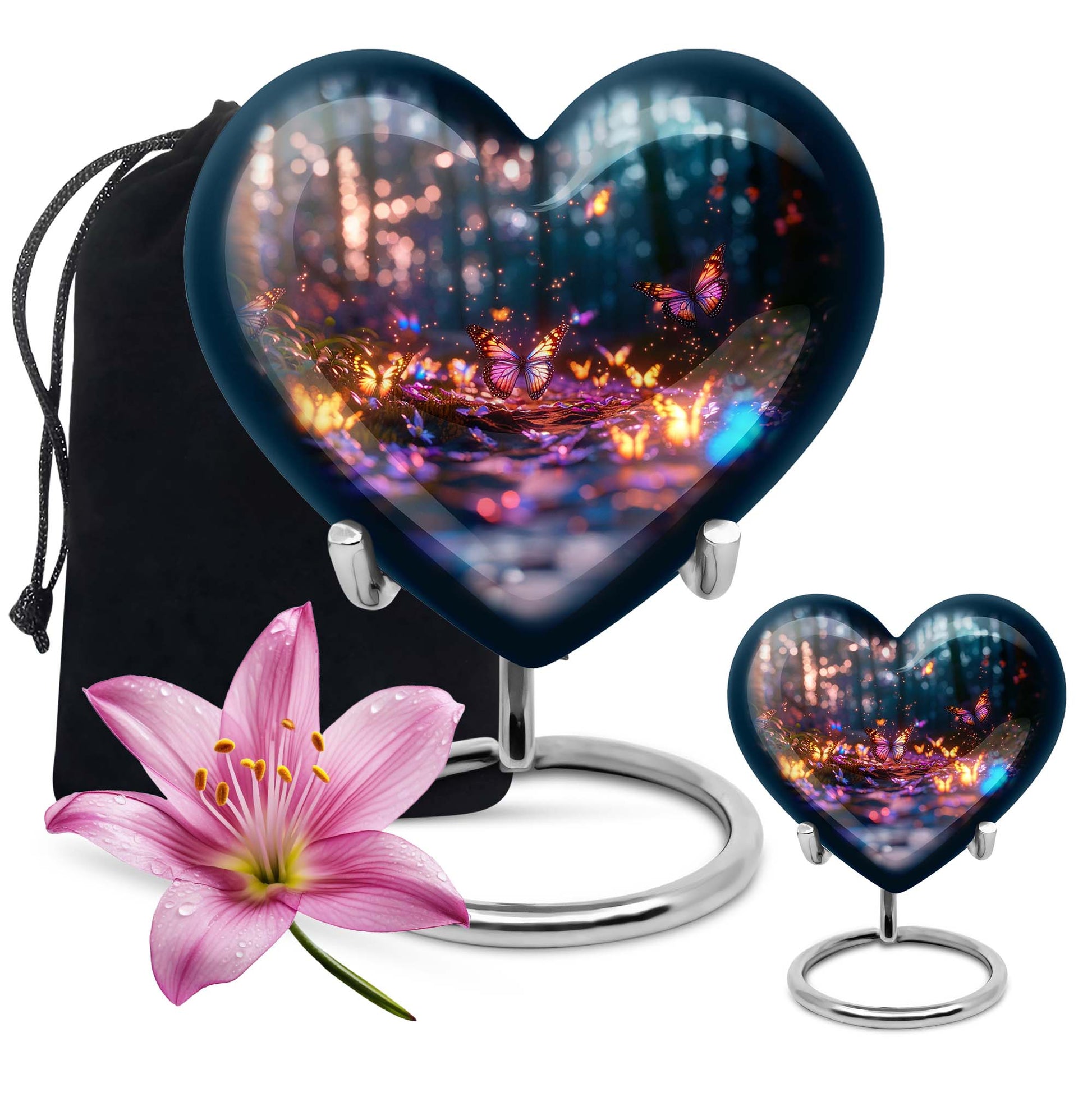 heart urn, butterfly design