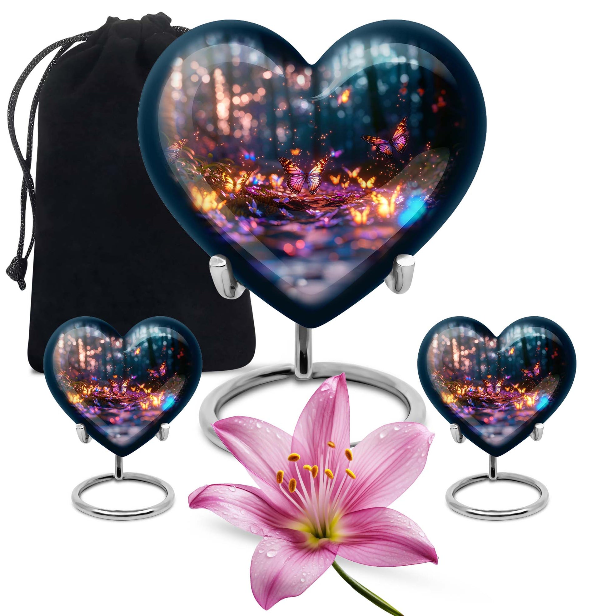 heart urn, butterfly design