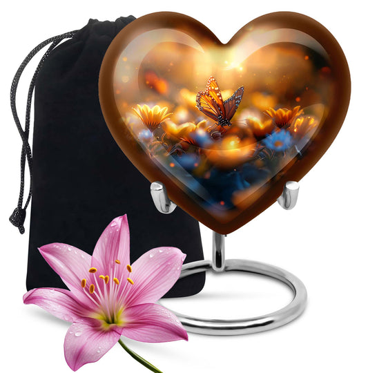 Heart-shaped butterfly urn made of for adult's ashes, 