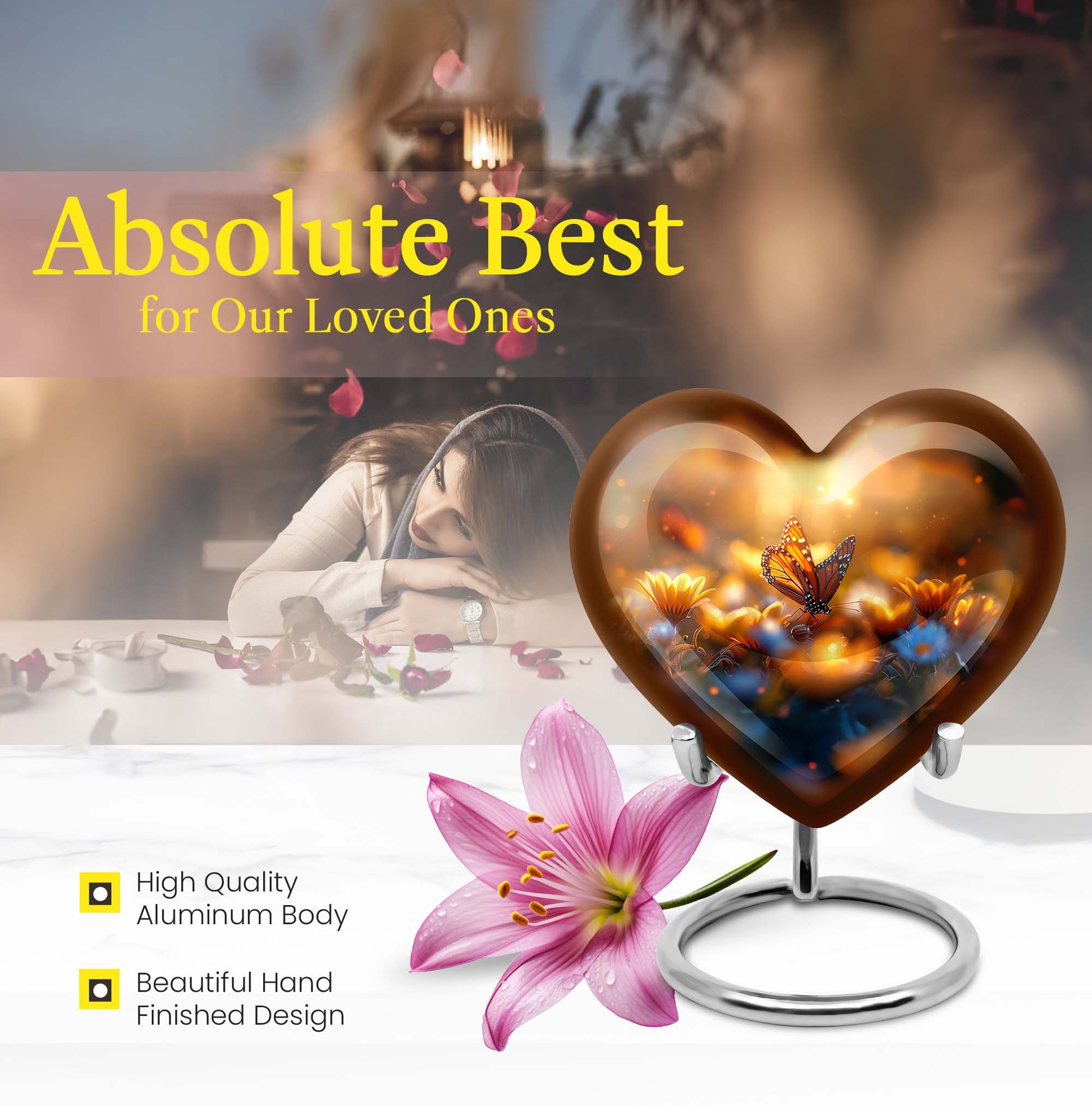Heart-shaped butterfly urn made of for adult's ashes, 