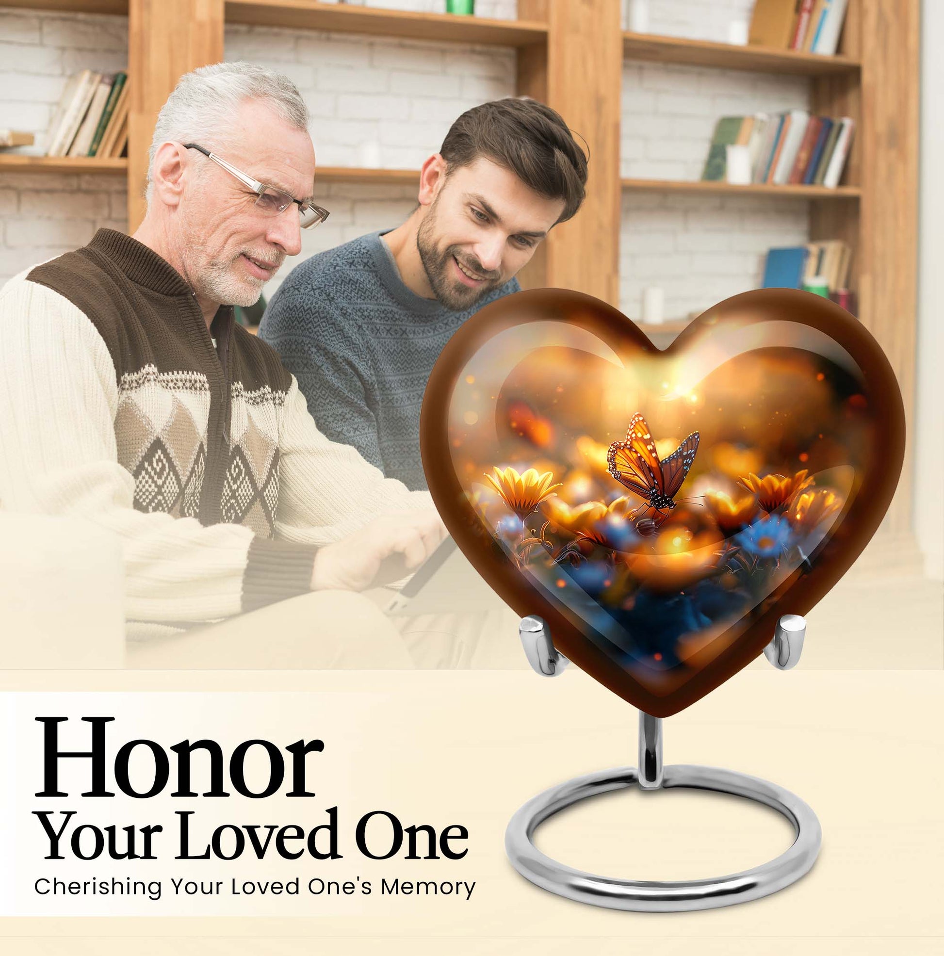 Heart-shaped butterfly urn made of for adult's ashes, 