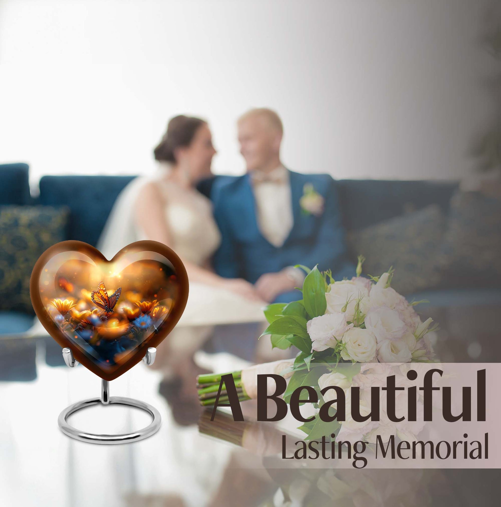 Heart-shaped butterfly urn made of for adult's ashes, 