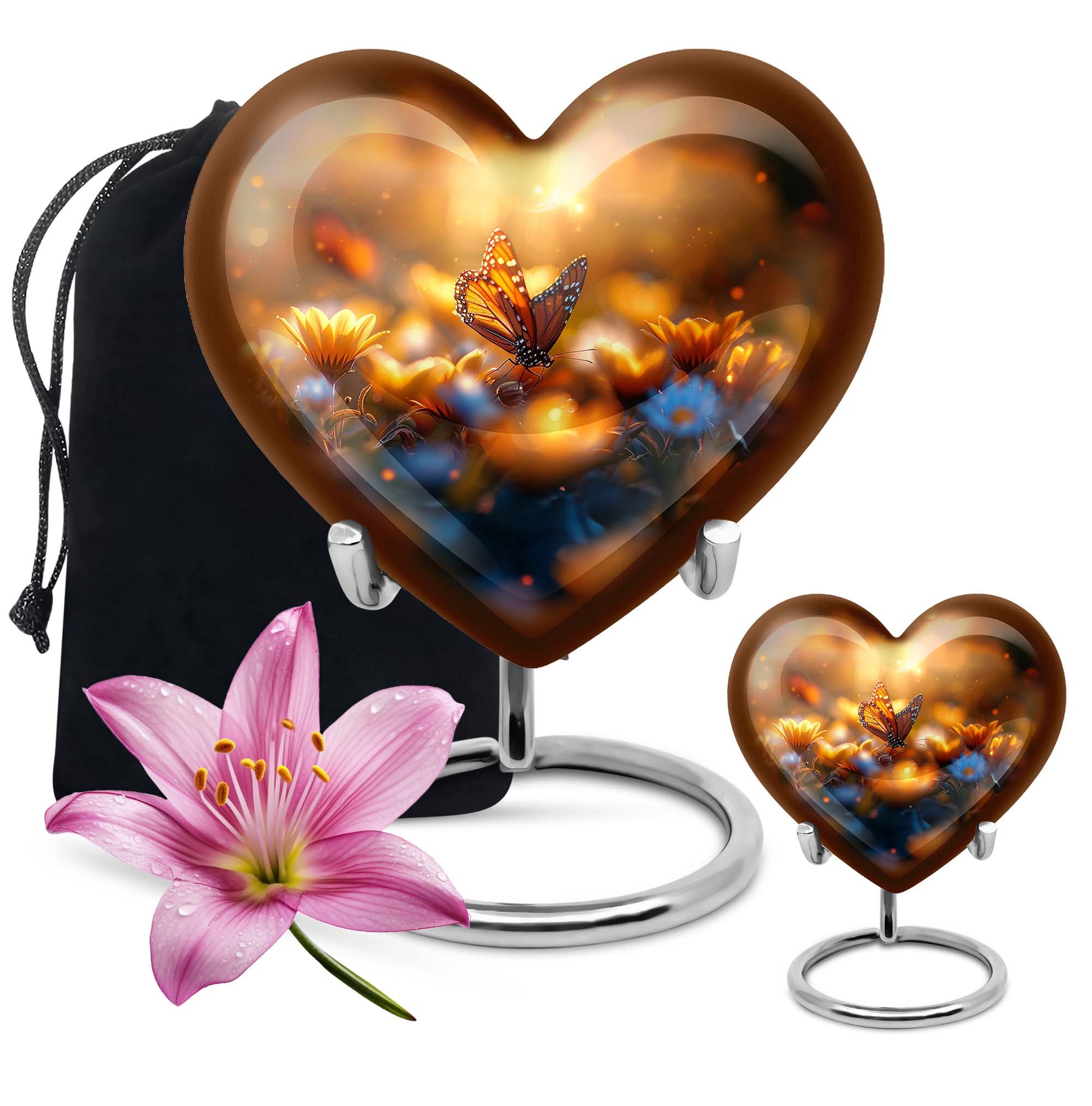 Heart-shaped butterfly urn made of for adult's ashes, 