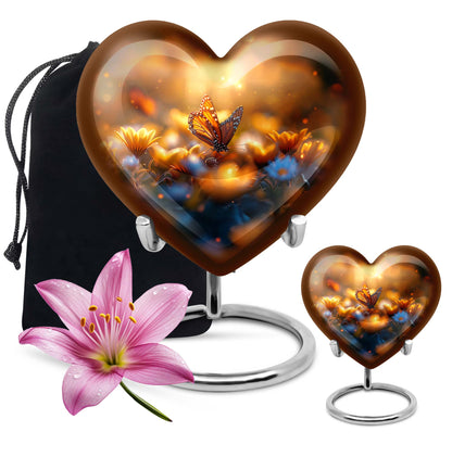 Heart-shaped butterfly urn made of for adult's ashes, 