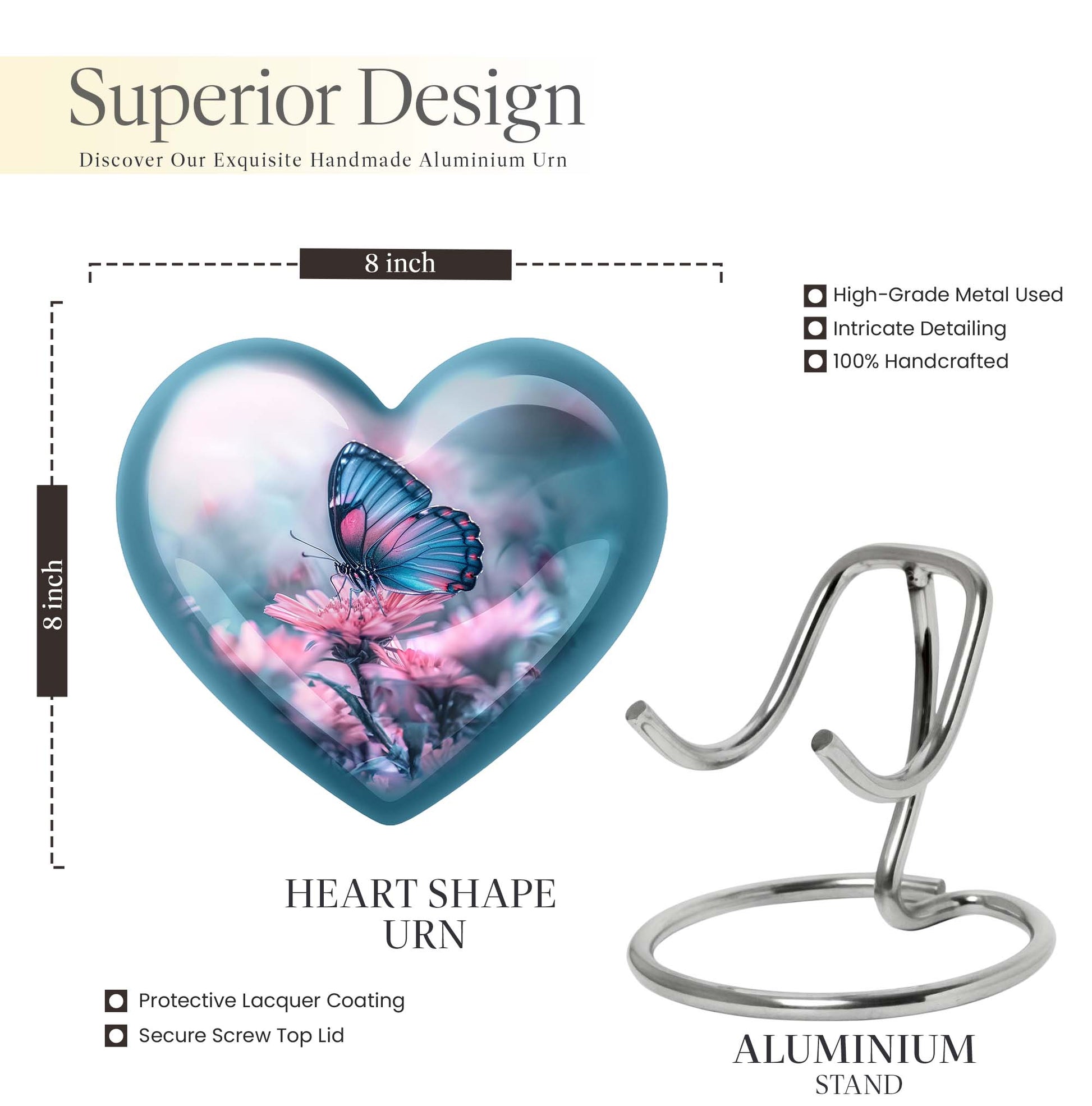 Abstract heart-shaped 10-inch butterfly urn