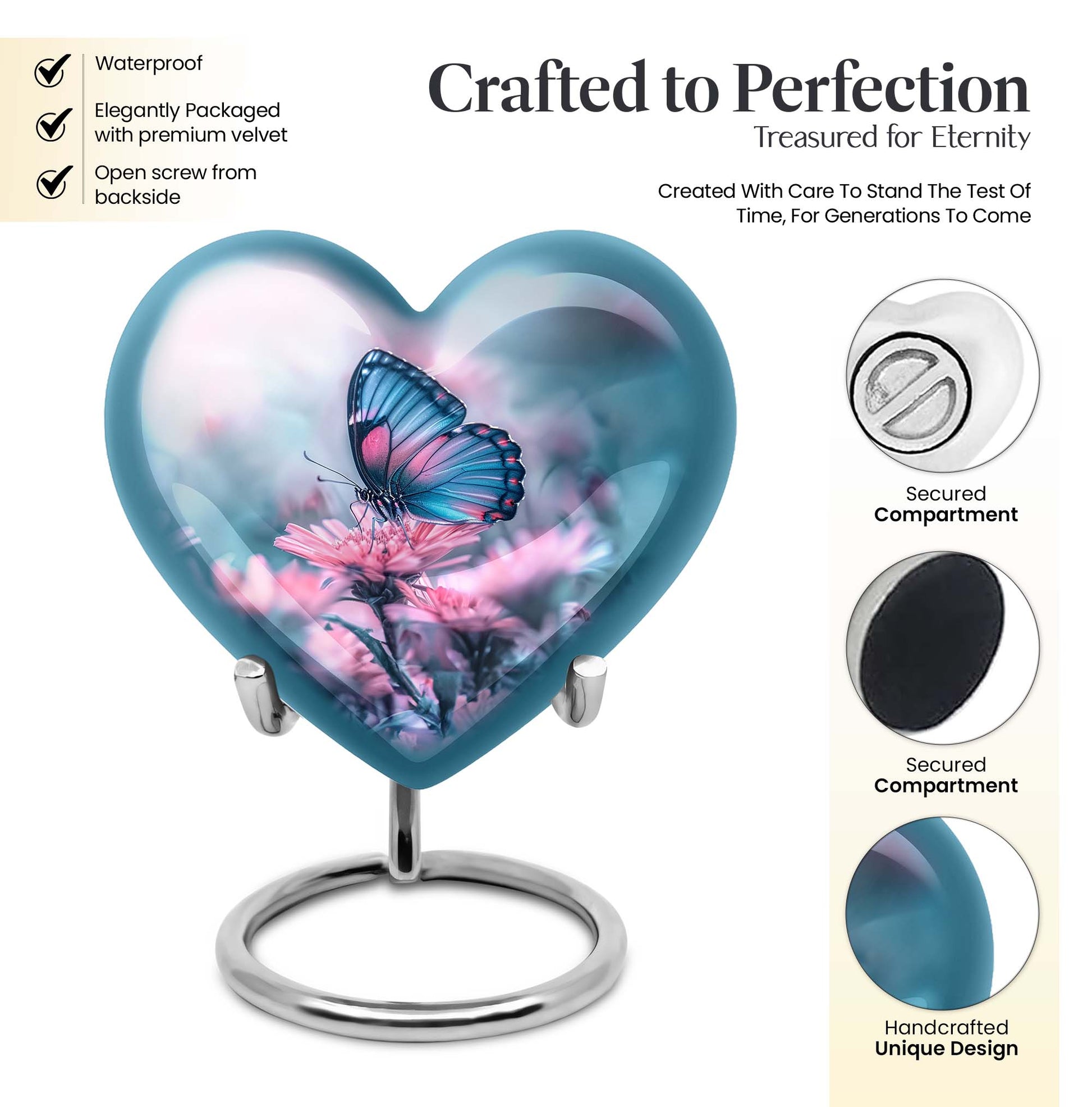 Abstract heart-shaped 10-inch butterfly urn