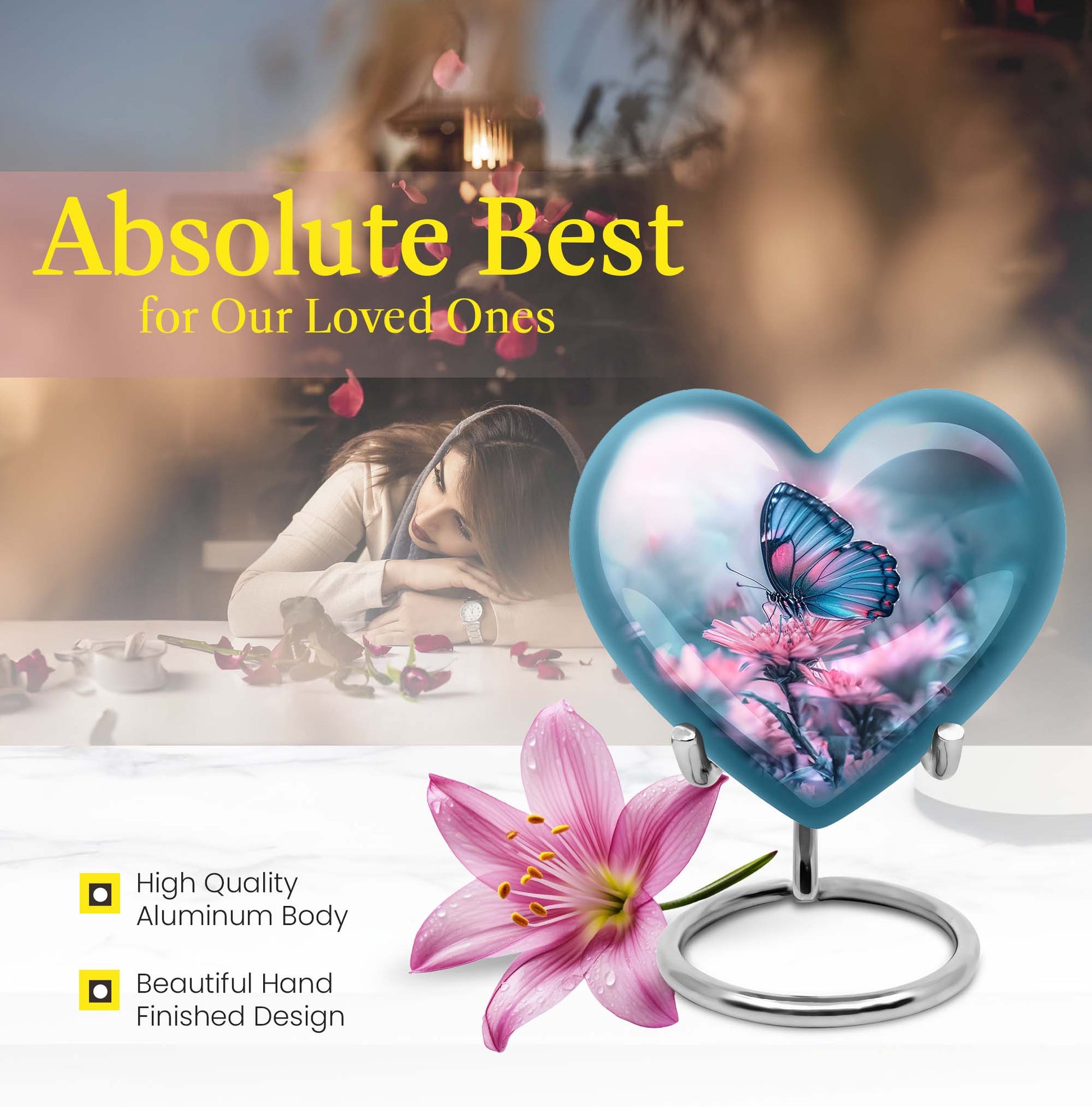 Abstract heart-shaped 10-inch butterfly urn