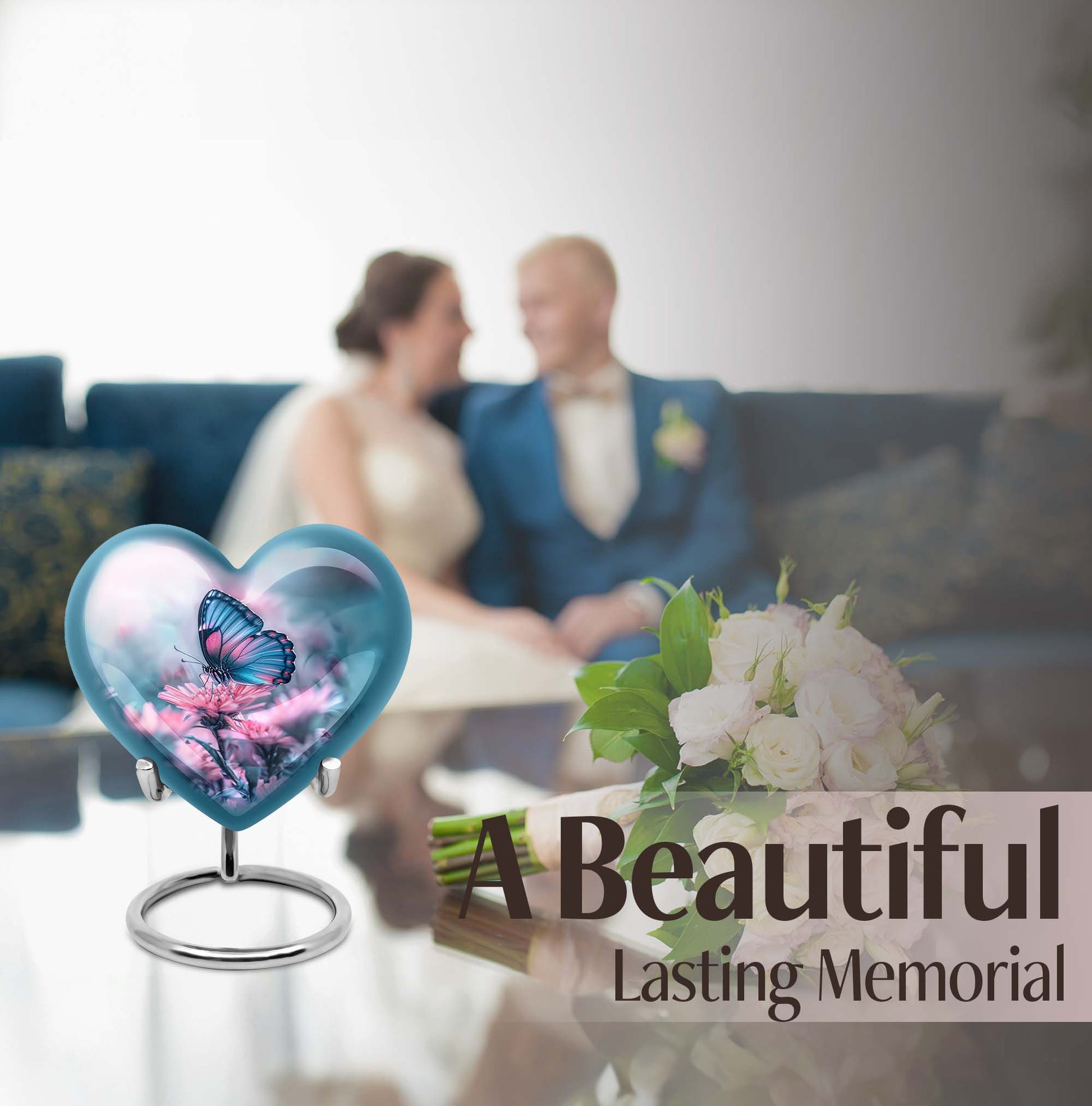 Abstract heart-shaped 10-inch butterfly urn