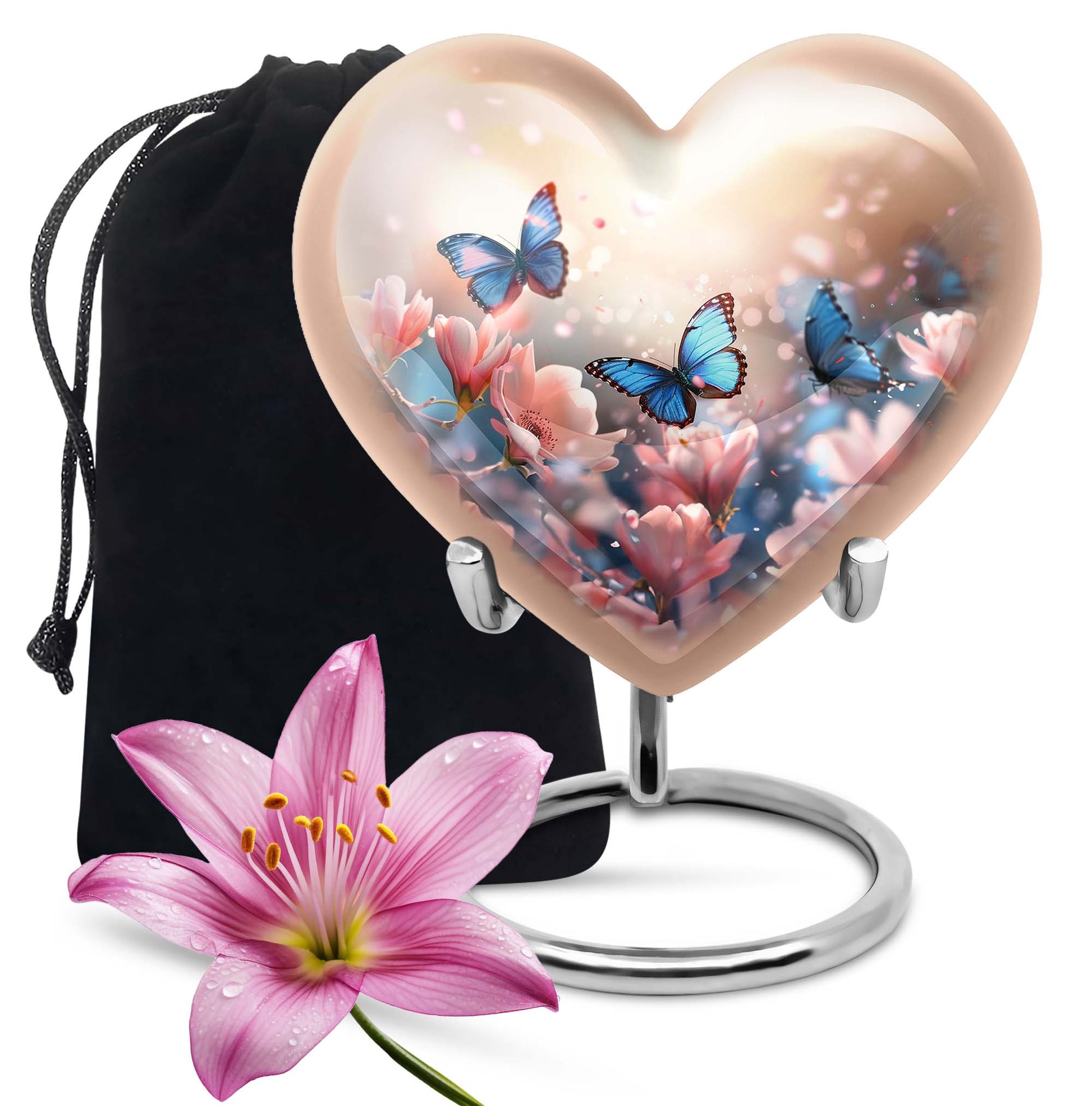 Blue Butterfly Urn for Ashes – Pink Floral Memorial Urn