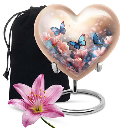 Blue Personalized Butterfly Memorial Urn for Men and Women - 10-inch, 200 cu in - Yatskia
