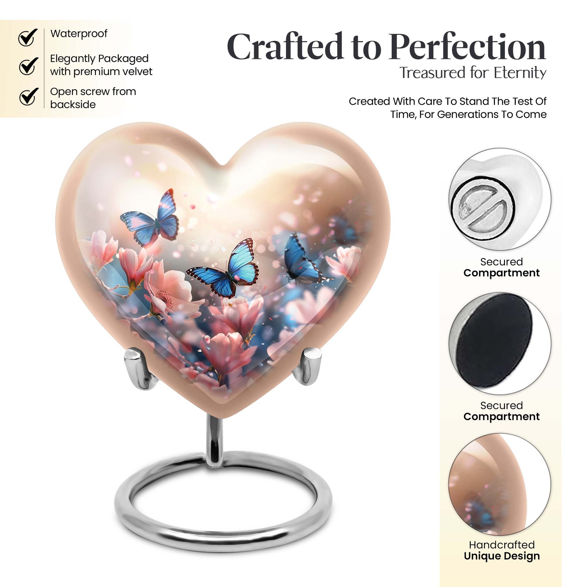  heart shaped butterfly funeral urn for men